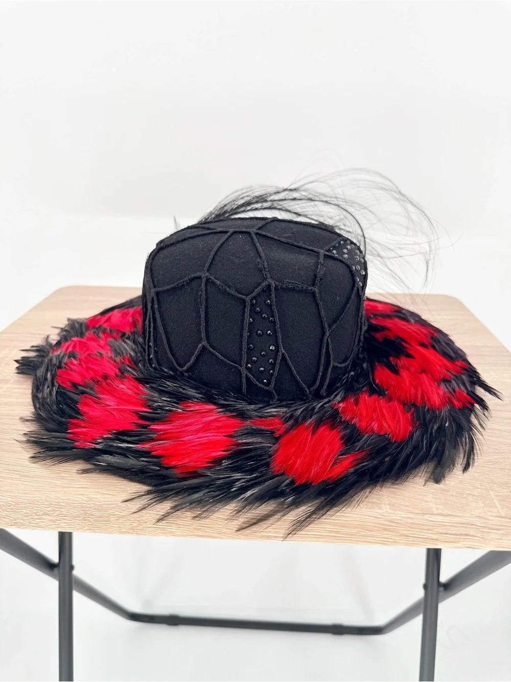Mr John Vintage Black Red Feather Hat Races Opening Day Derby Fascinator 1960s
